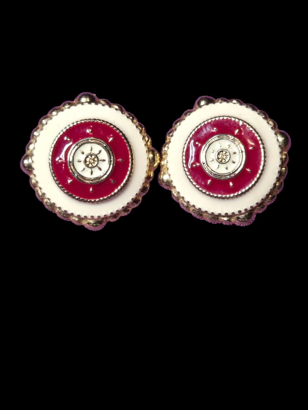 Gold and Red Round Statement Earrings - Women Jewelry - Picture 2 of 3